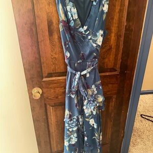 SLNY Blue Floral High Low Dress